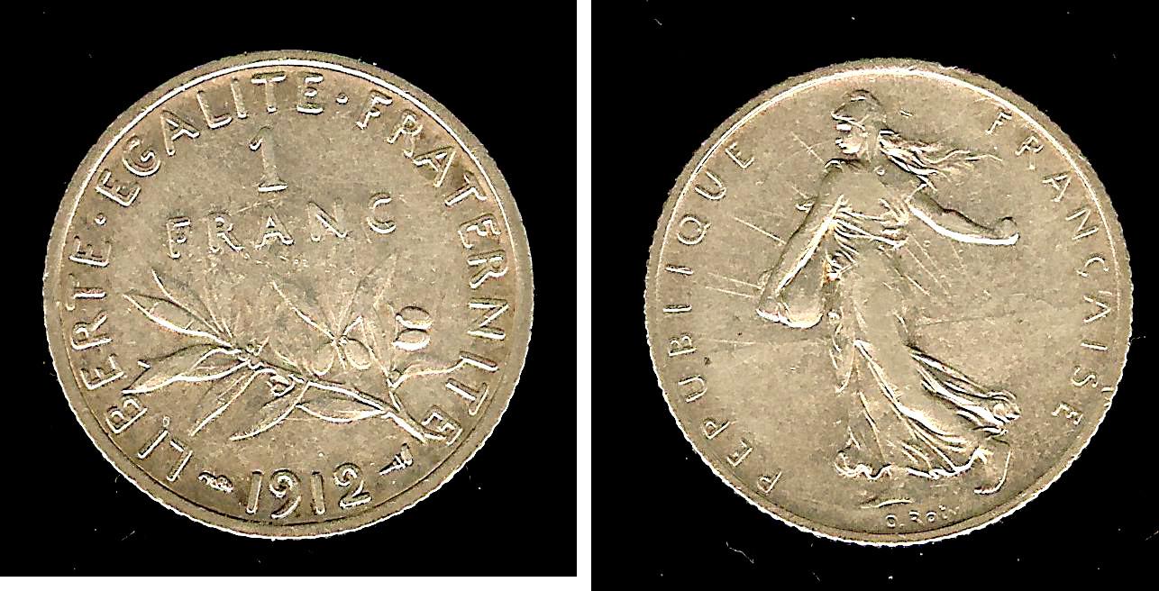 1 franc Semeuse 1912 Paris TTB